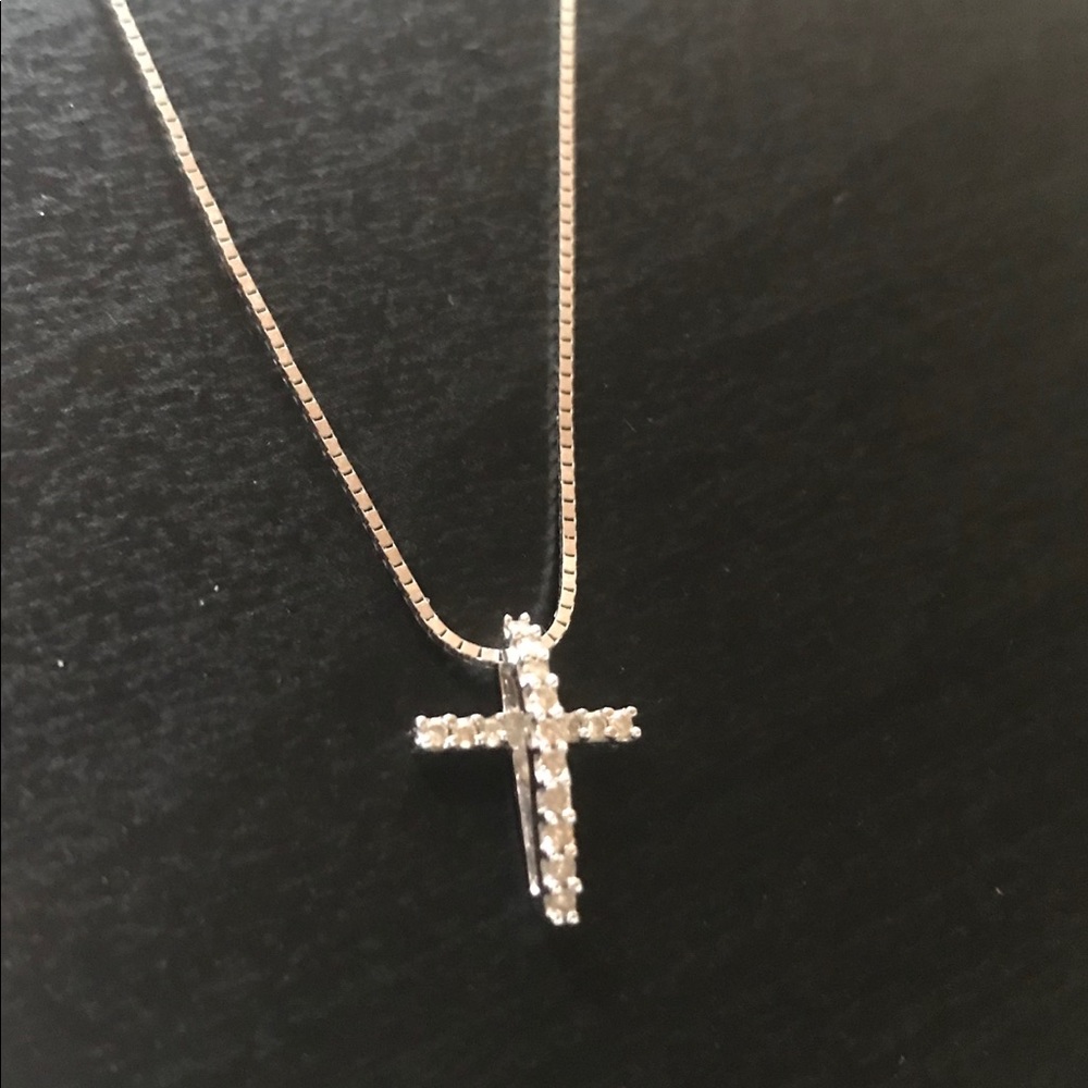 Solid 14k White Gold Diamond Cross